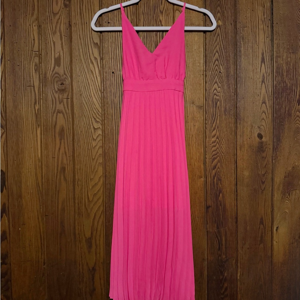 Jessica Simpson Hot Pink Pleated V-Neck Maxi Dress